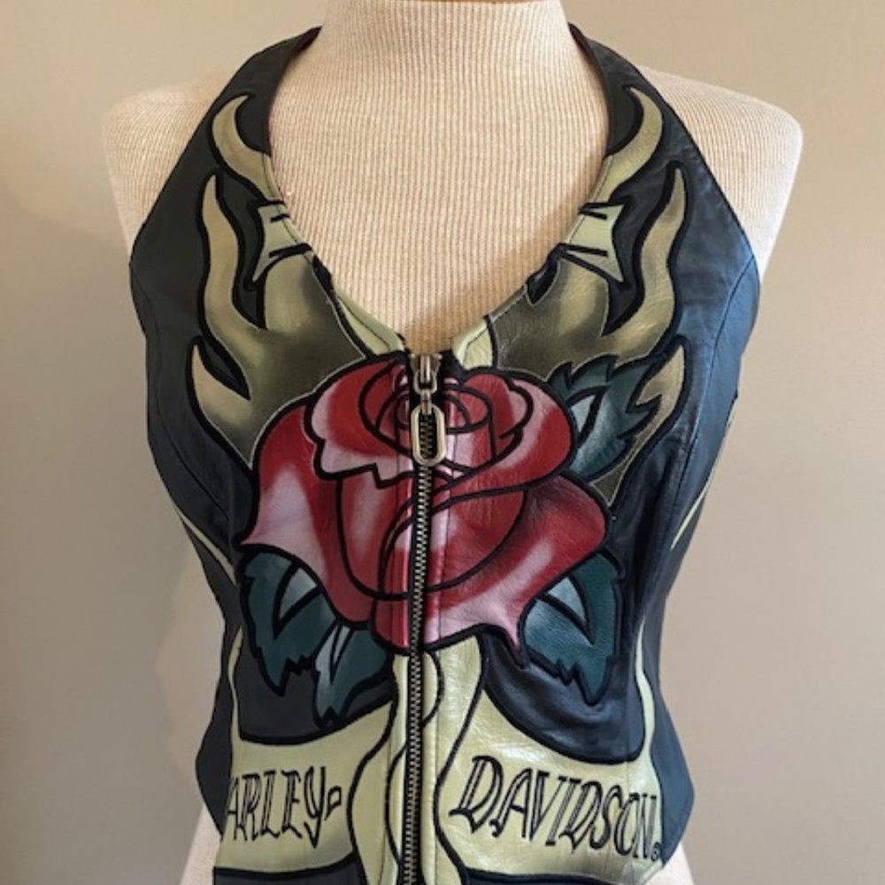 Harley Davidson Leather Rose Halter Top Size Small